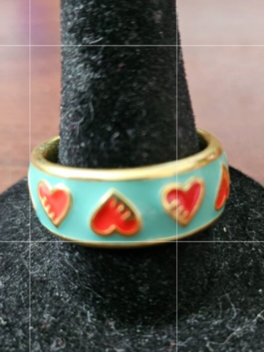 Coach Poppy Ring Gold Tone Enamel Turquoise and Red LIKE NEW - Picture 10 of 16